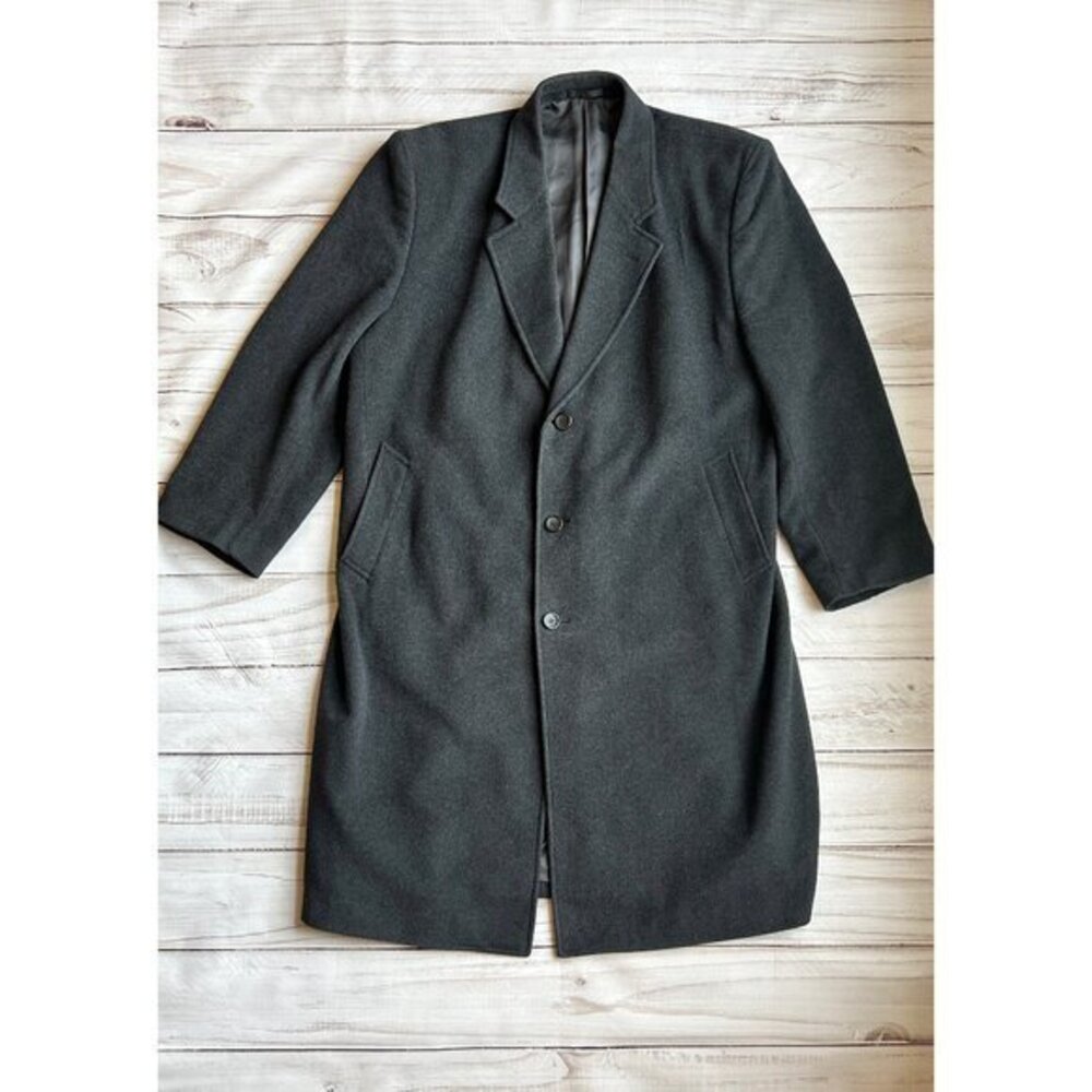 GGG Clothes Men's Vintage Virgin Wool & Cashmere Long Trench Coat in Black 48L